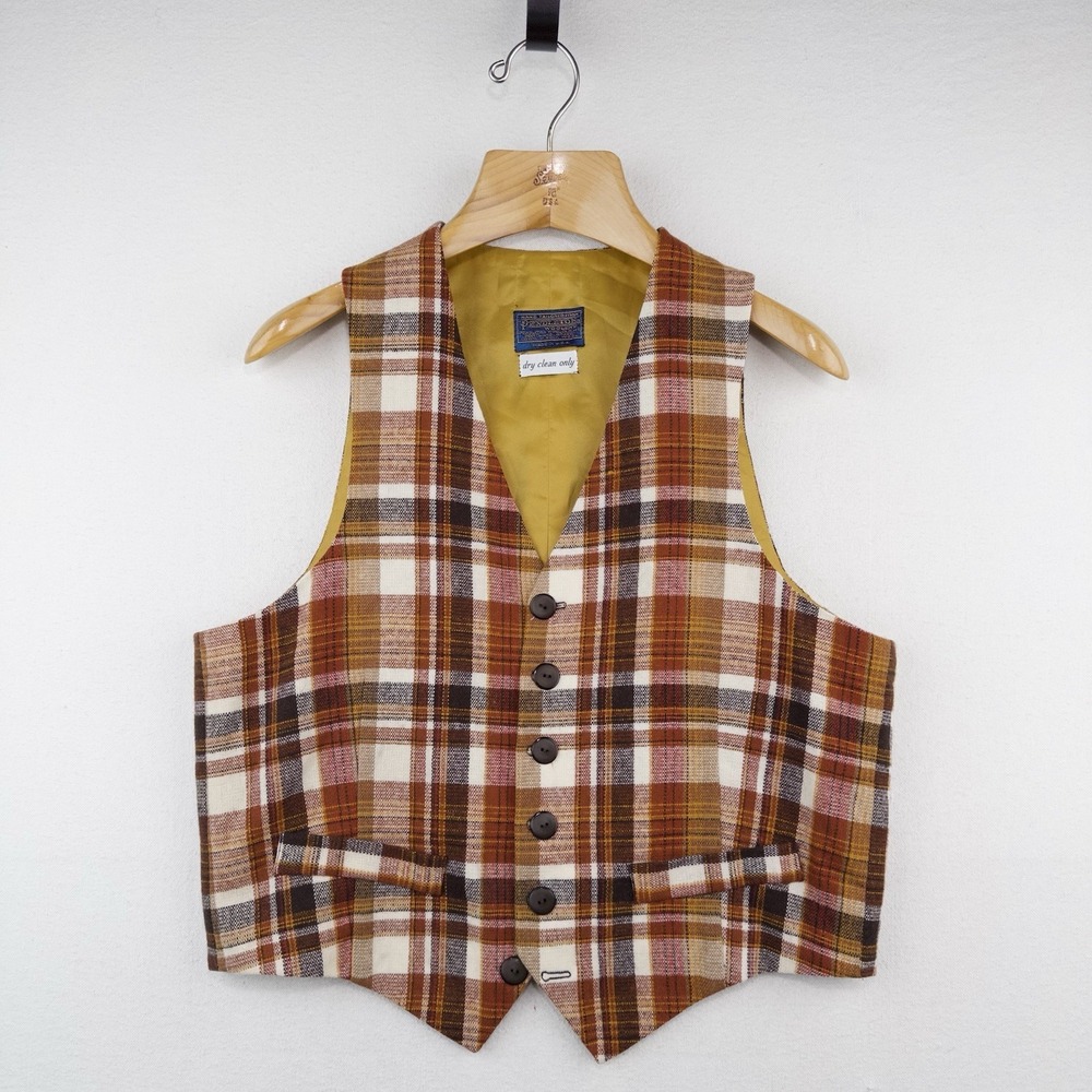 70's Vtg Pendleton Vest Men's 38 Medium Tartan Plaid Wool Vest Autumn Madras